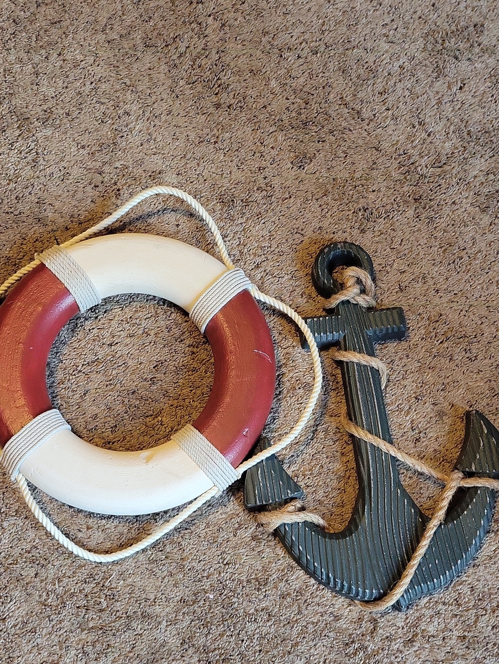 Nautical Wall Decor Set - Lifebuoy and Anchor in White, Red & Navy